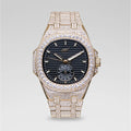 39MM Visionary Fully Iced Case & Black Dial Watch - Yellow Gold