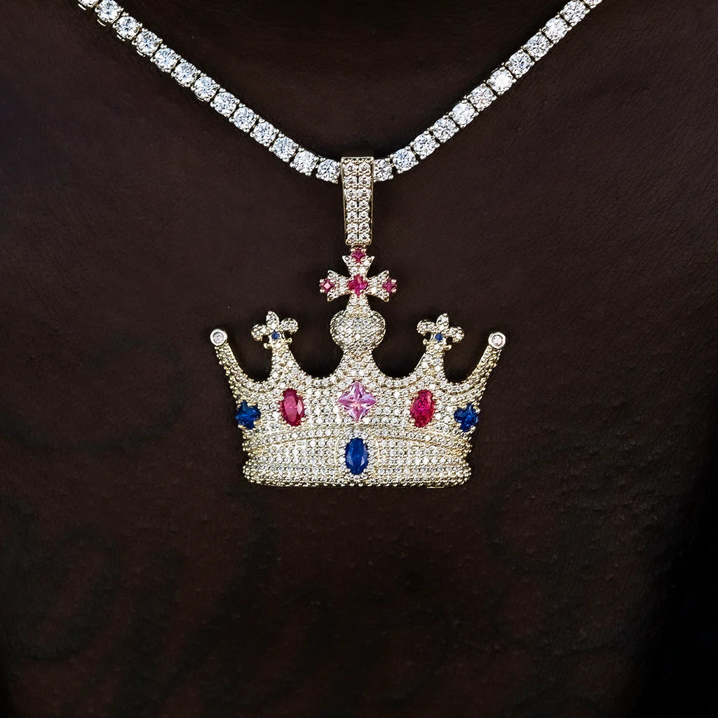 Multicolor Crown Pendant in Yellow Gold