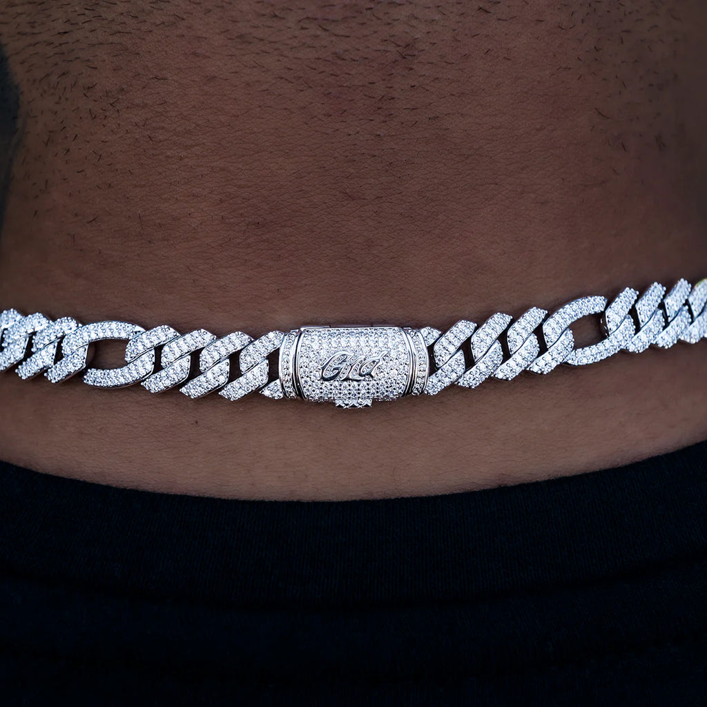 Diamond Figaro Chain in White Gold- 10mm