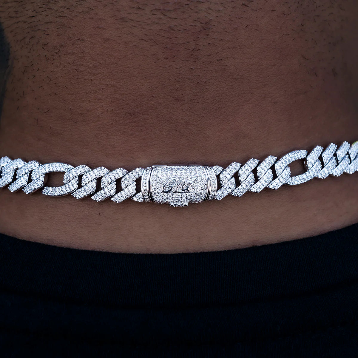 Diamond Figaro Chain in White Gold- 10mm