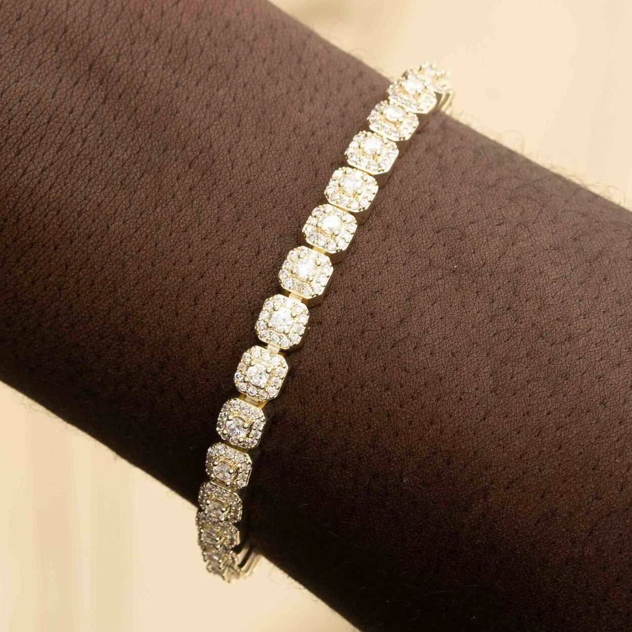 Men's 6MM Clustered Moissanite Tennis Bracelet in Yellow Gold Vermeil