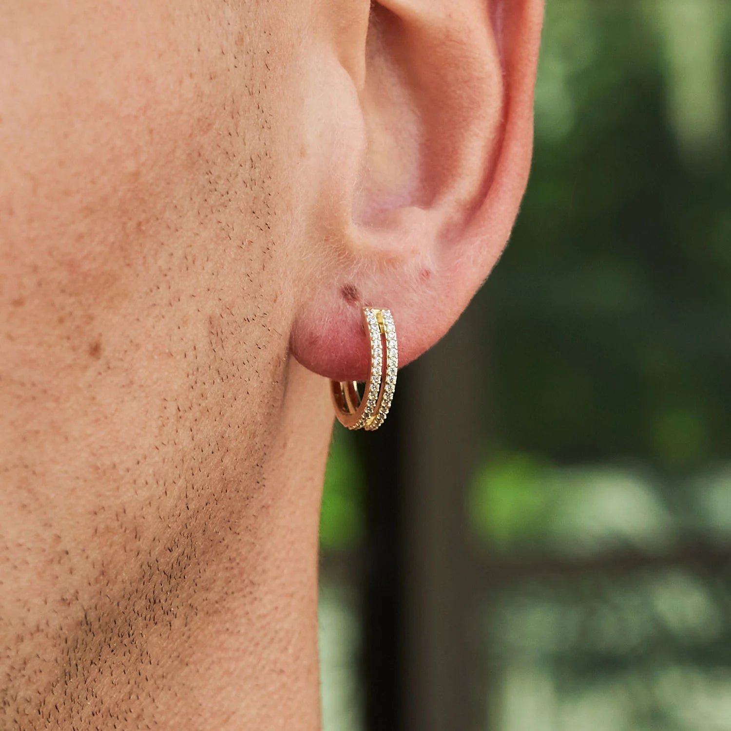 Split Iced Hoop Earrings in Yellow Gold
