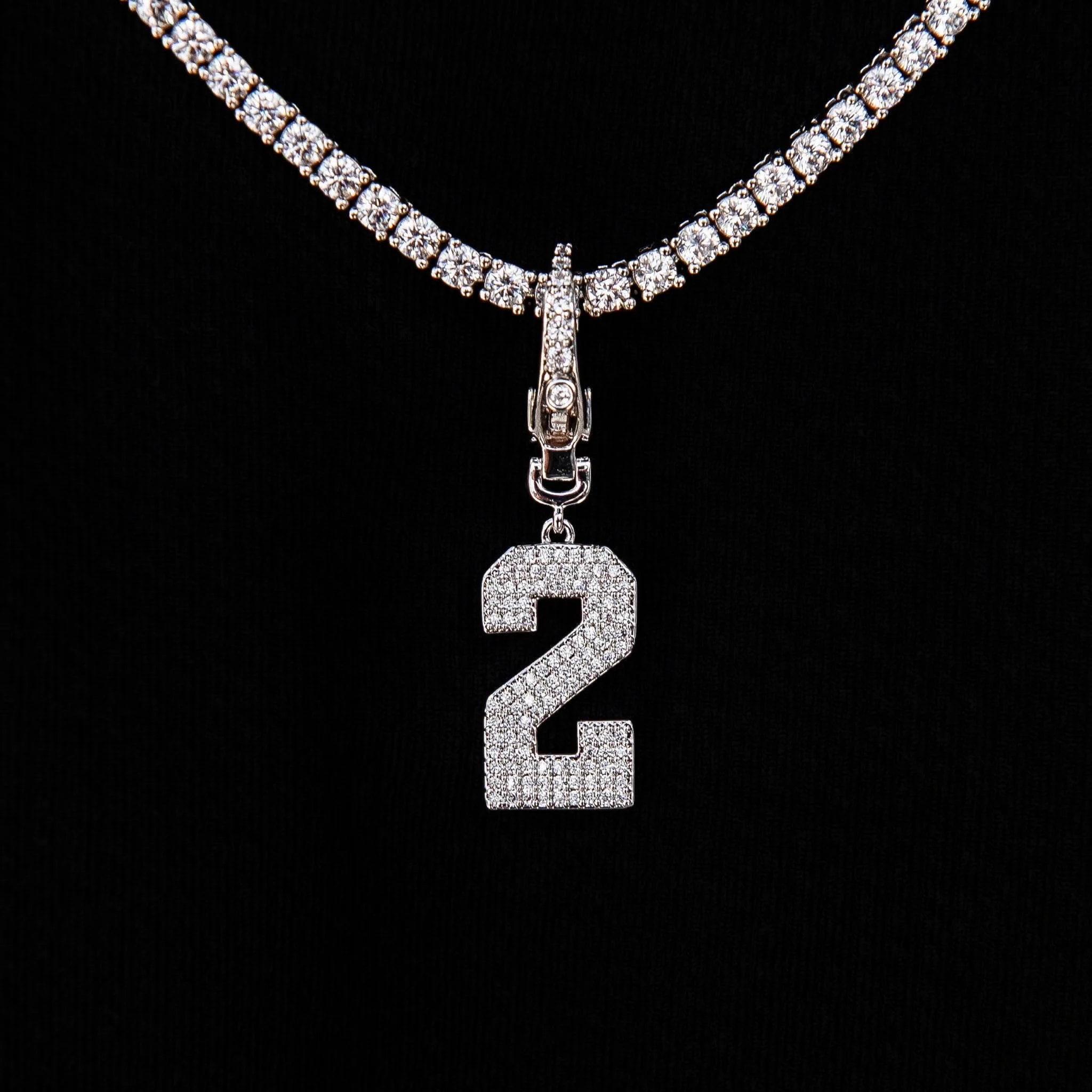 Micro Pave Number Clip On Pendants in White Gold