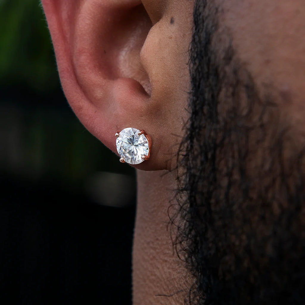 8MM Round Cut Moissanite Diamond Stud Earrings in Rose Gold Vermeil