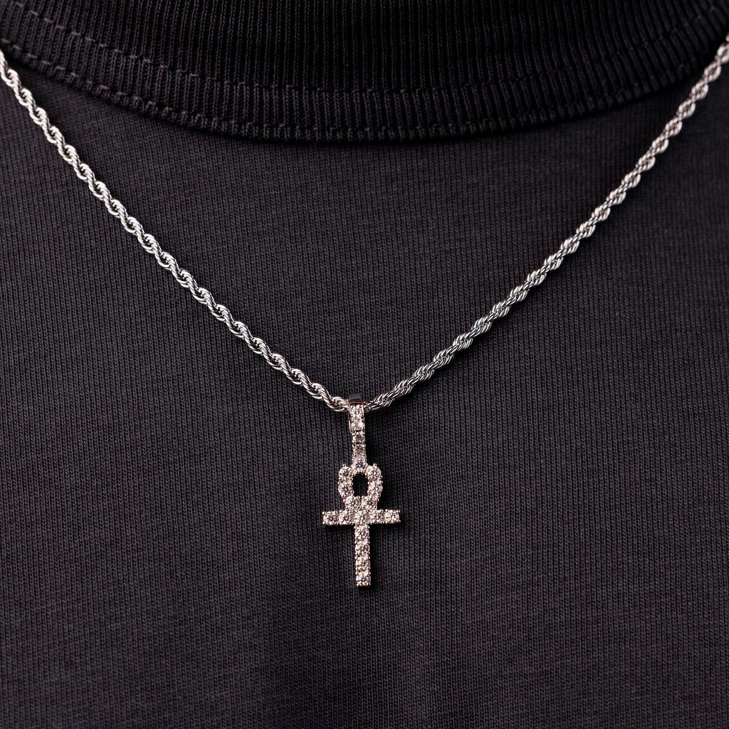 Micro Iced Ankh Cross Pendant in White Gold