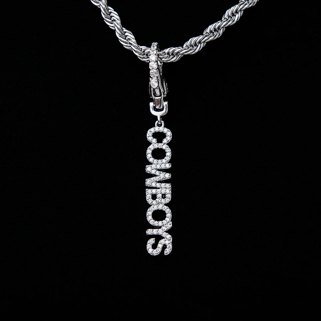 Dallas Cowboys Official NFL Wordmark Logo Clip On Pendant - White Gold