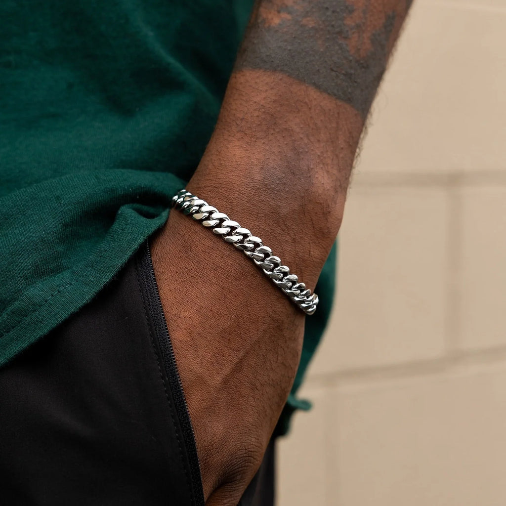Miami Cuban Chain + Bracelet Bundle in White Gold- 8mm