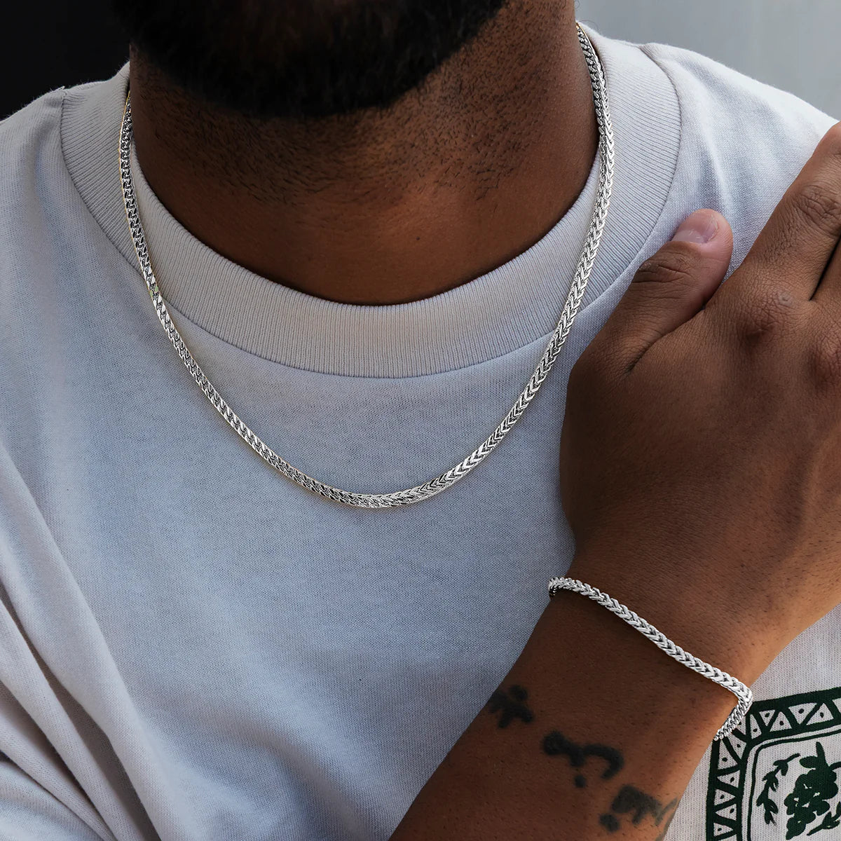 Franco Chain + Bracelet Bundle in White Gold- 3mm