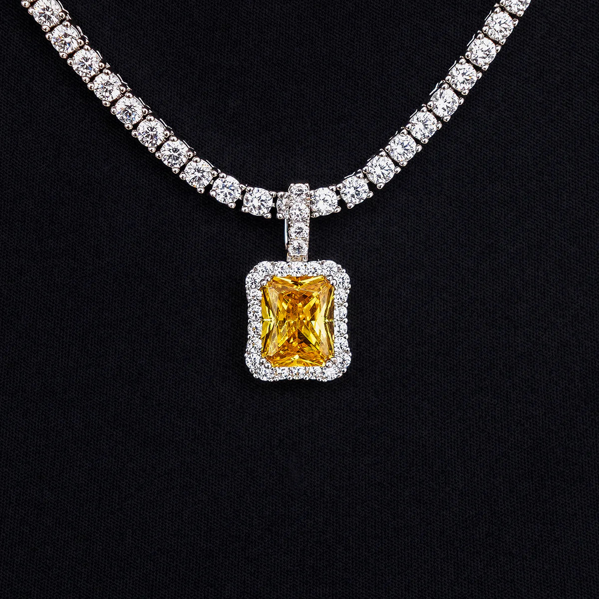 Micro Diamond Stone Pendant in White Gold