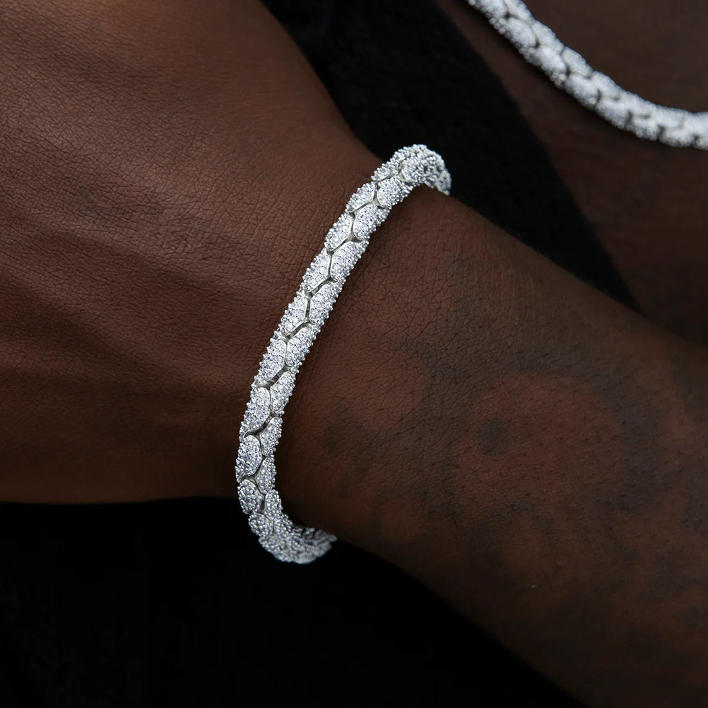 Diamond Pave Snake Link Bracelet in White Gold-6mm