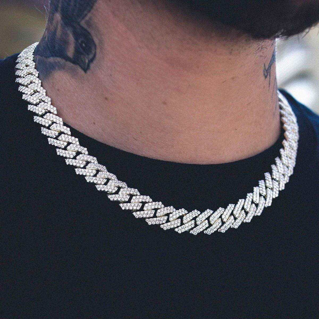 Men's Moissanite Diamond Prong Cuban Chain in Yellow Gold Vermeil - 12mm
