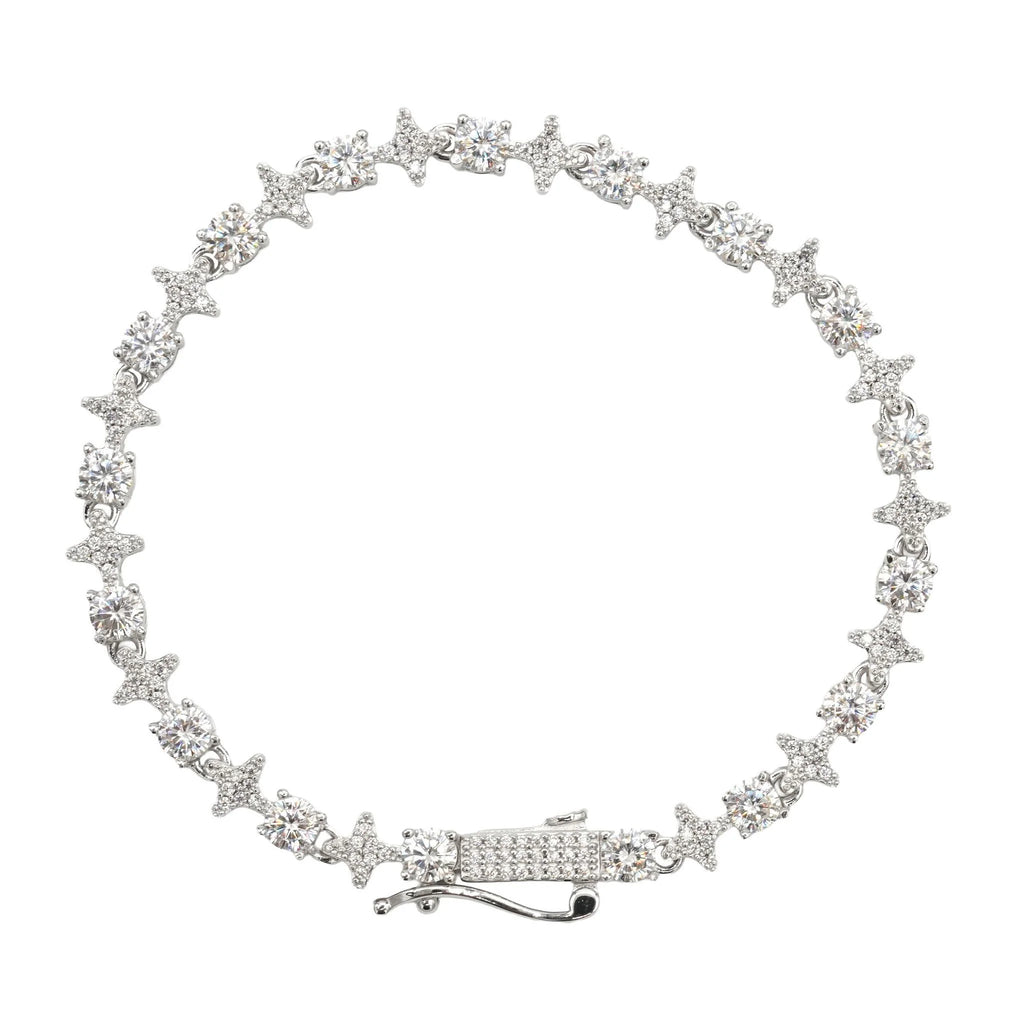 Men's Moissanite Round Stone Star Tennis Bracelet in White Gold Vermeil - 6mm