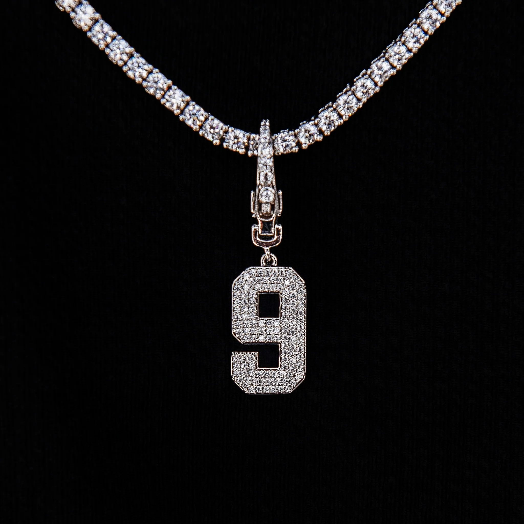 Micro Pave Number Clip On Pendants in White Gold