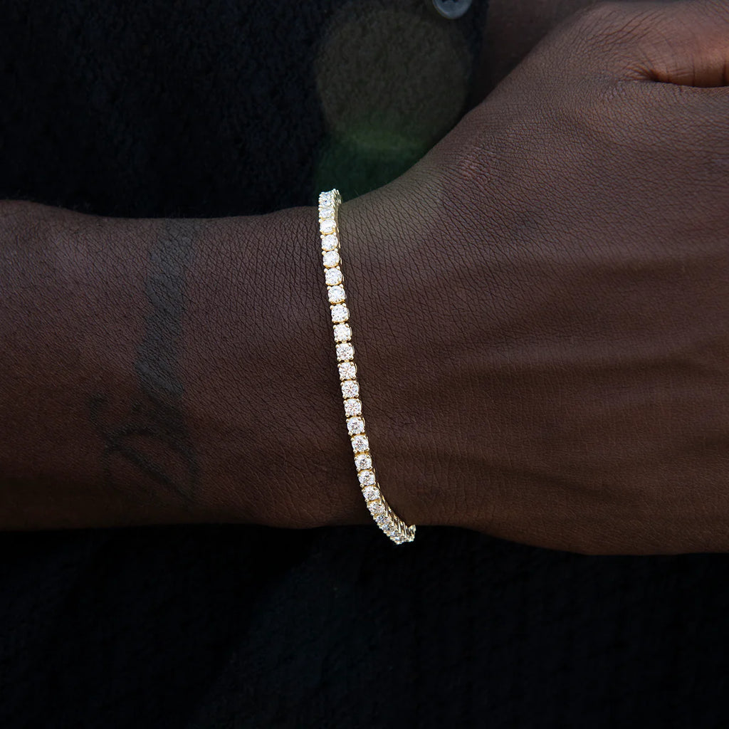 Men's Moissanite Diamond Tennis Bracelet in Yellow Gold Vermeil- 3mm