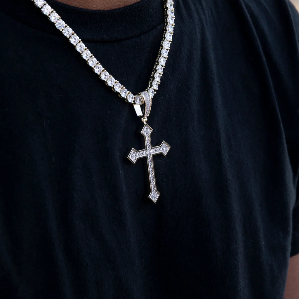 Large Iced Celtic Cross in Yellow Gold