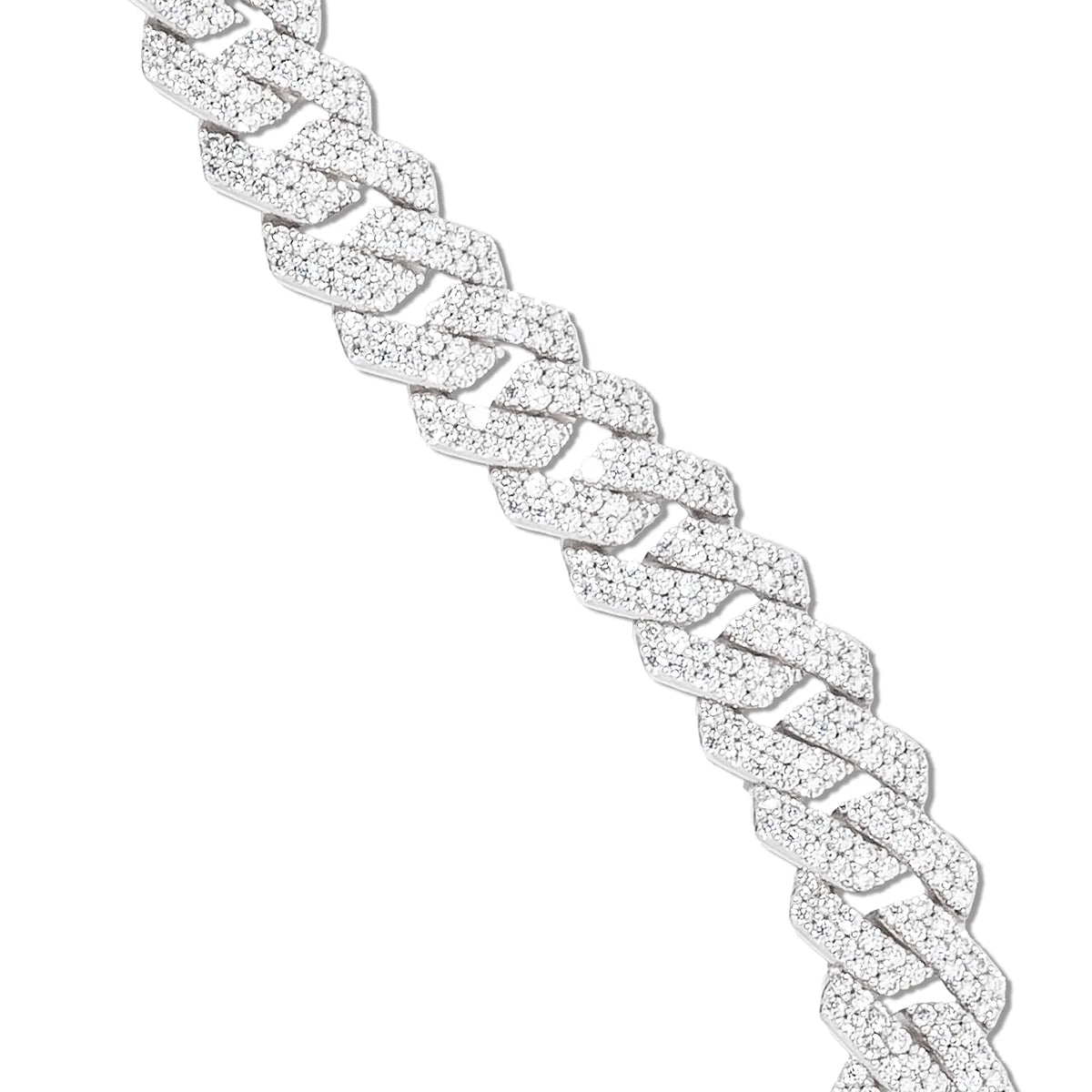 Moissanite Diamond Prong Cuban Chain in Sterling Silver - 12mm