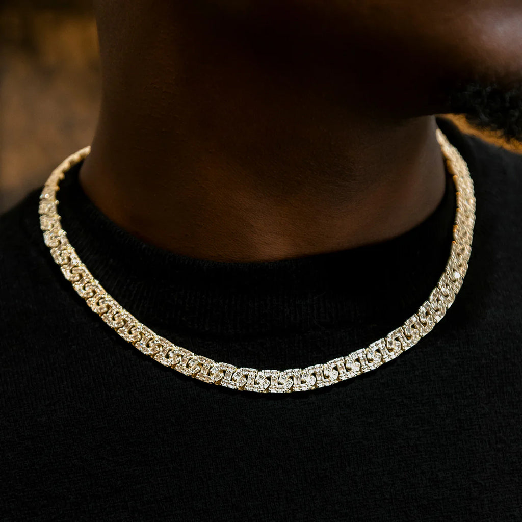 Baguette Chain Link Necklace in Yellow Gold- 8mm