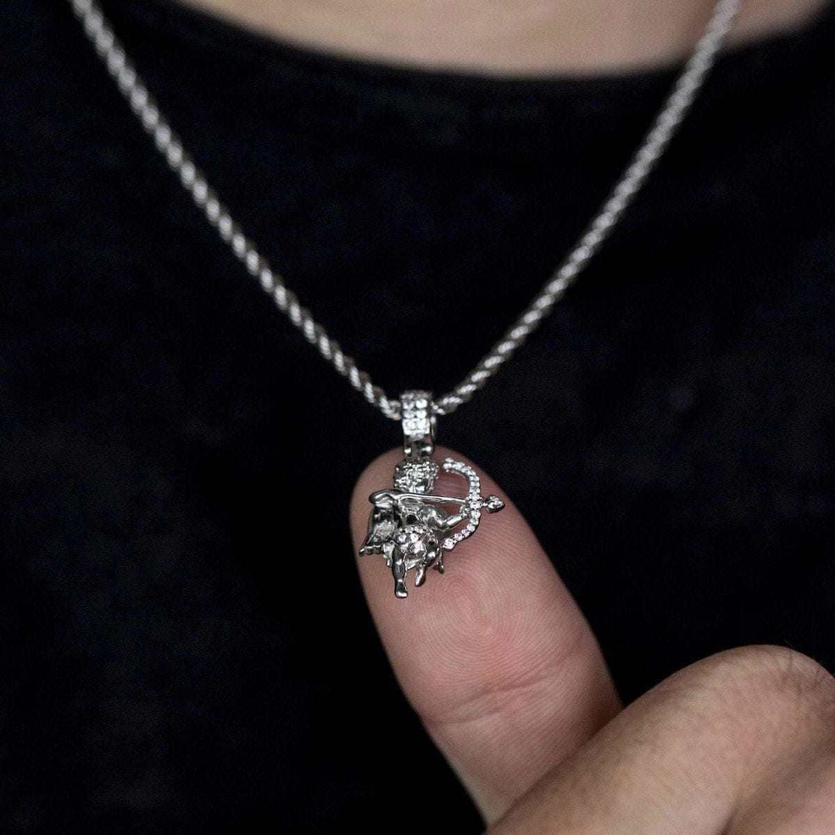 Solid White Gold Iced Cupid Pendant-VS Diamonds