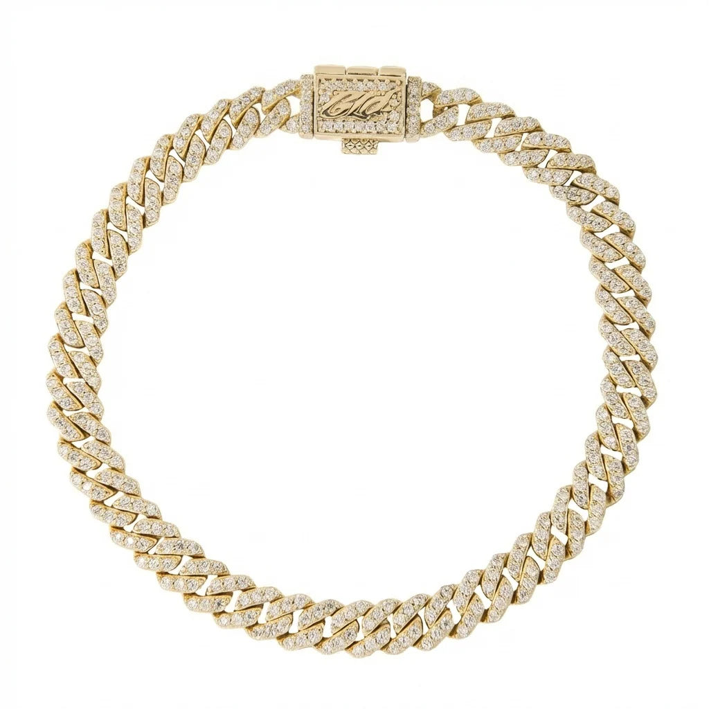 Men's 6MM Micro Diamond Prong Moissanite Cuban Bracelet in Yellow Gold Vermeil