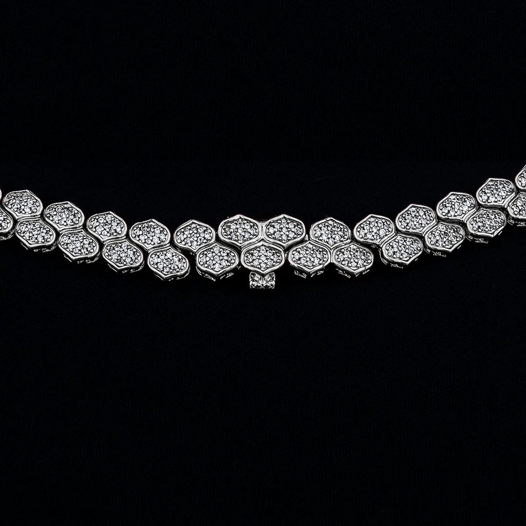 Diamond Pave Flat Snake Link Chain in White Gold-4mm