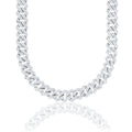 Men's Moissanite Diamond Prong Cuban Chain in White Gold Vermeil - 12mm