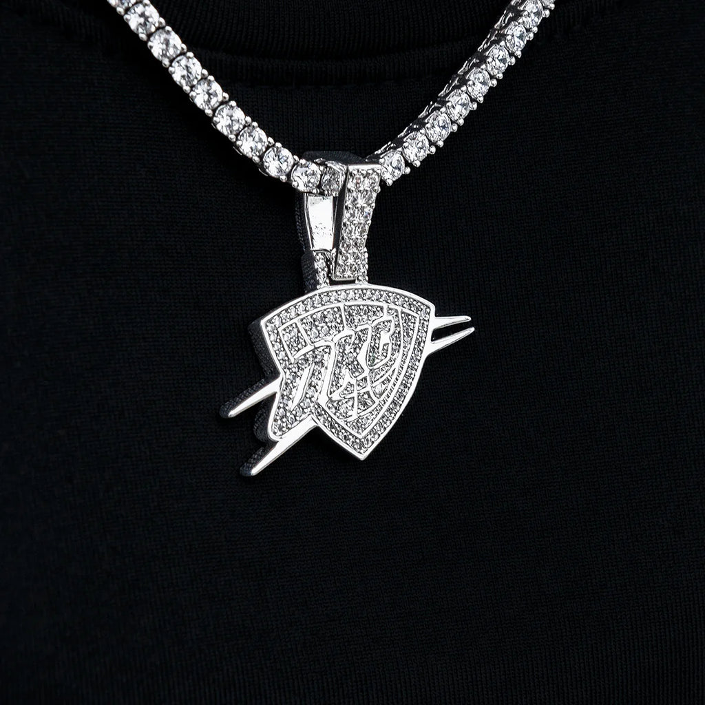 Oklahoma City Thunder OKC Official NBA Micro Logo Pendant in White Gold