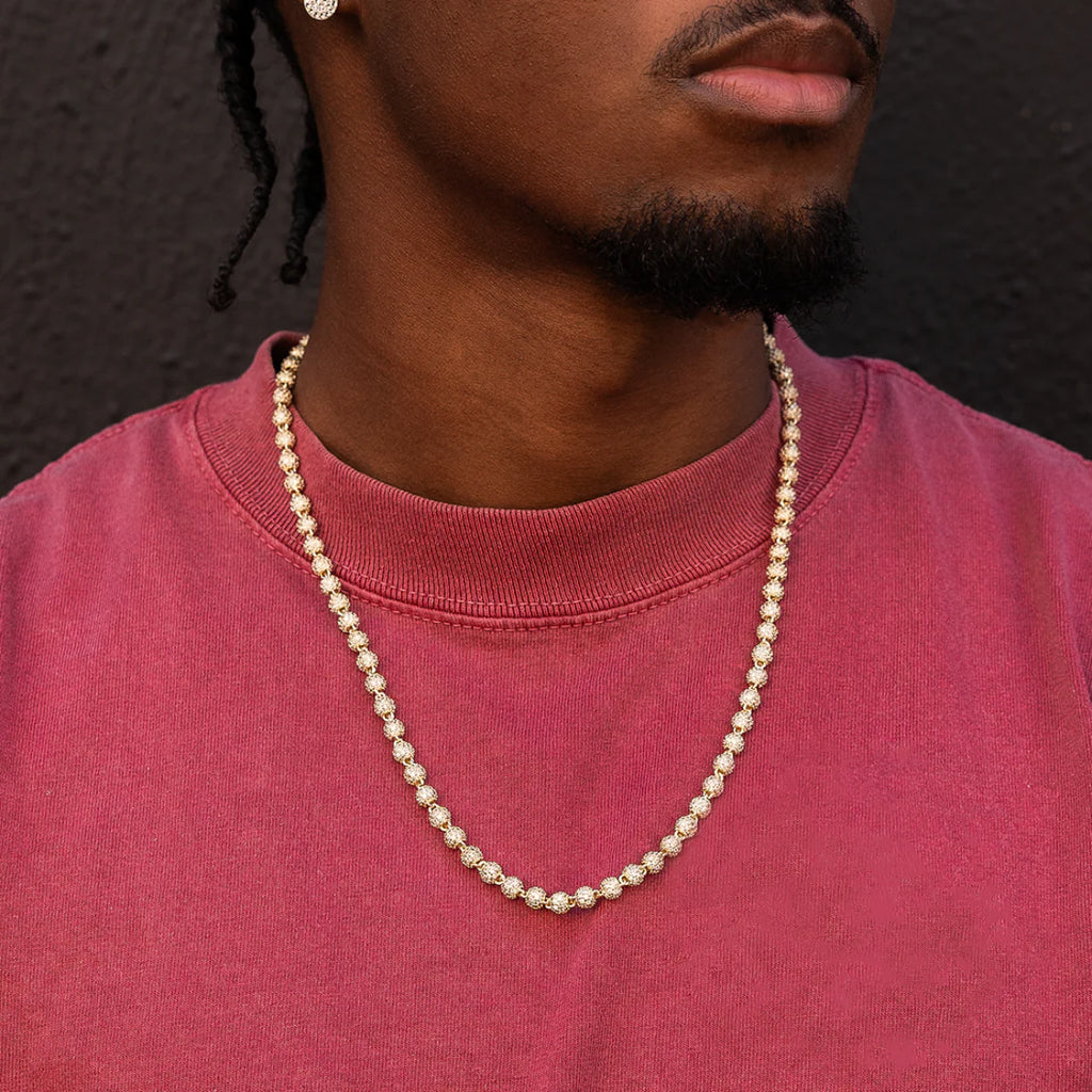 Cloister Link Chain + Iced Ball Chain Bundle in Yellow Gold
