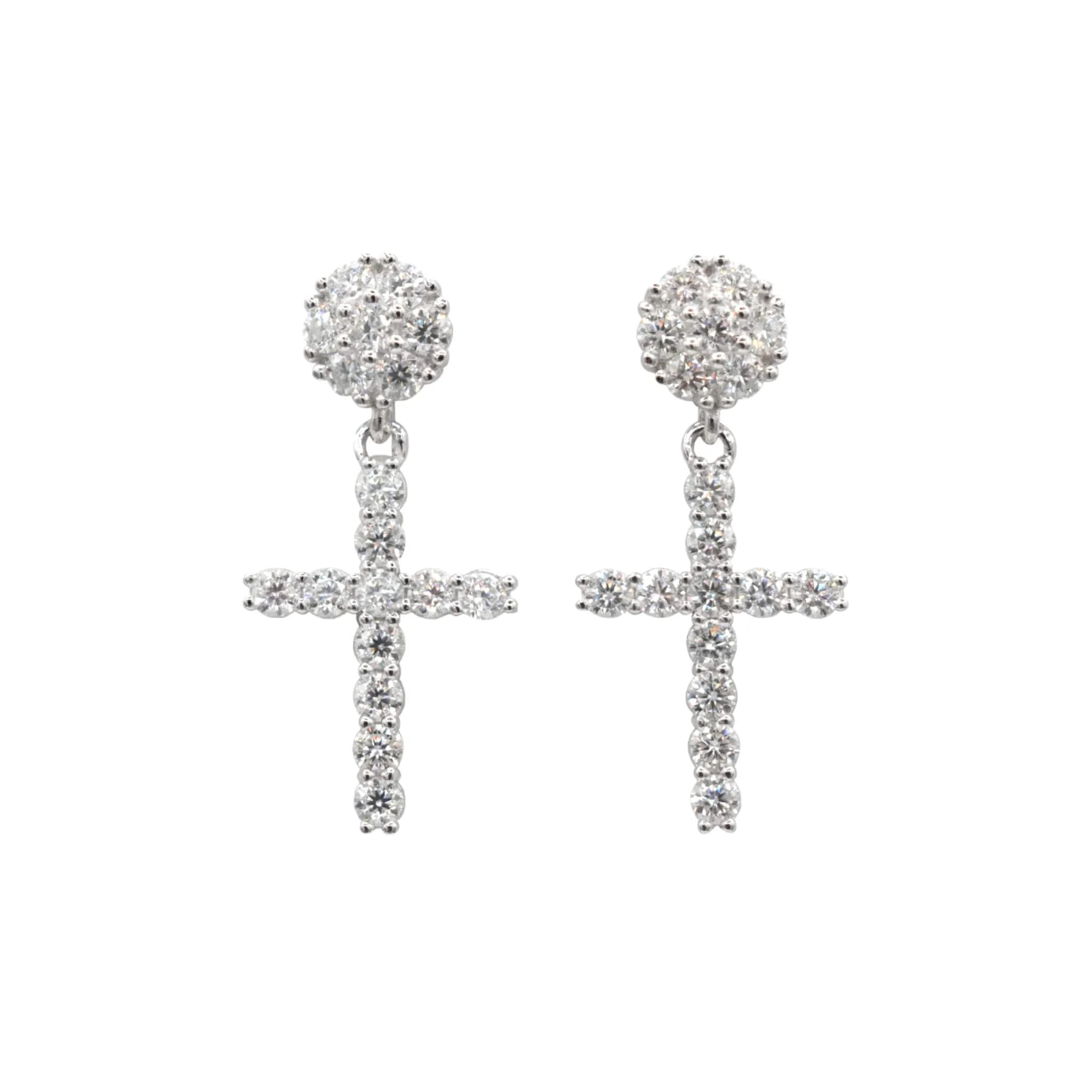 Moissanite Diamond Studded Cross Earring in Sterling Silver