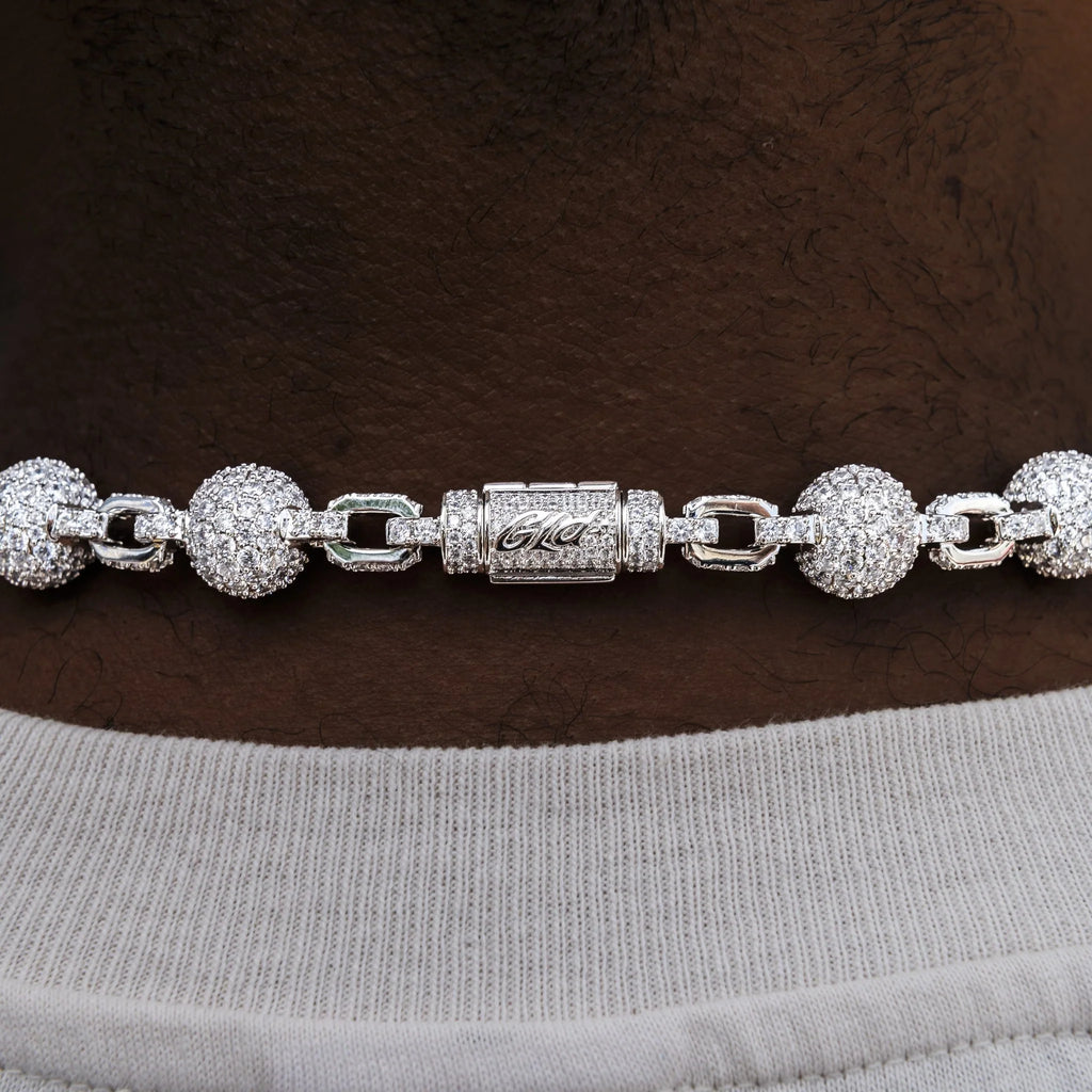 12MM Iced Ball Chain in White Gold