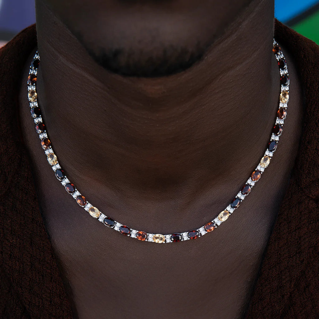 Multicolor Mixed Oval Cut Tennis Tonal Brown Stones Chain- 5mm