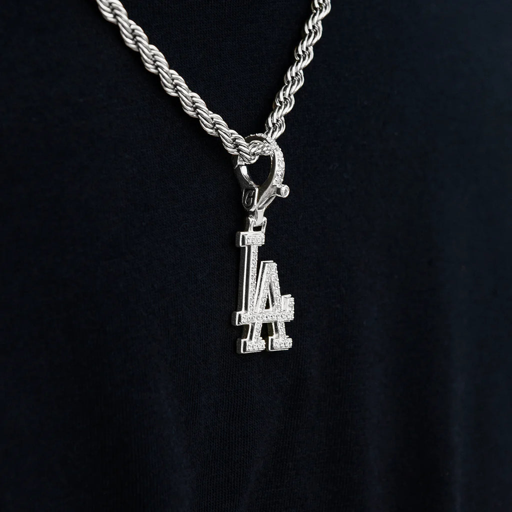 Los Angeles Dodgers Official MLB Micro Logo Clip On Pendant in White Gold