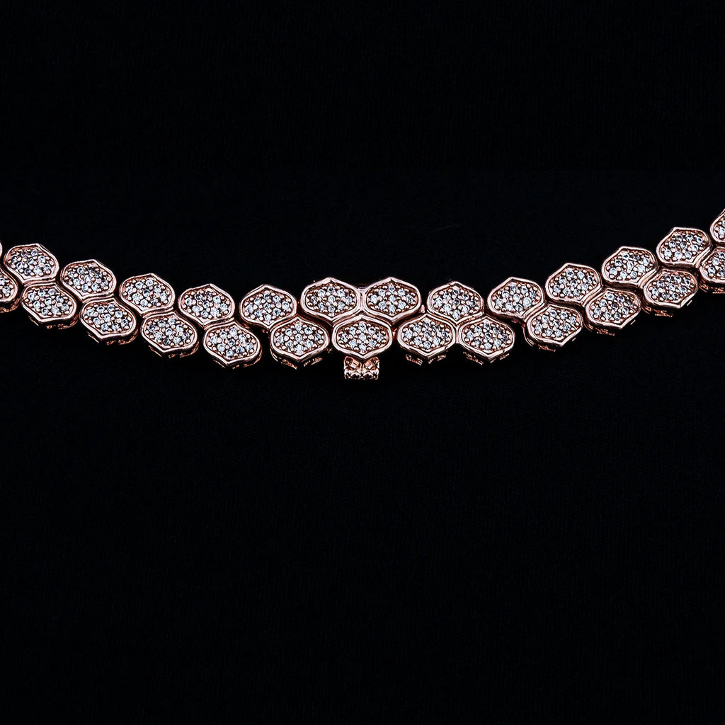 Diamond Pave Flat Snake Link Chain in Rose Gold-4mm