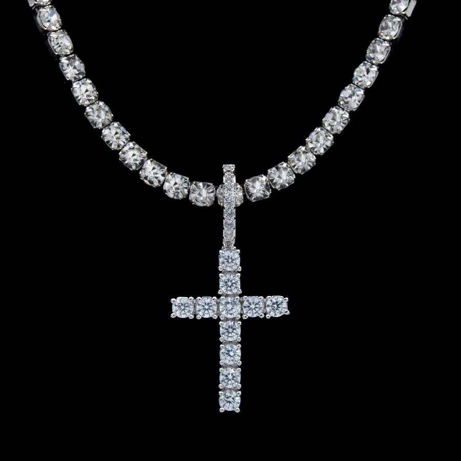 Micro Diamond Cross Pendant in White Gold