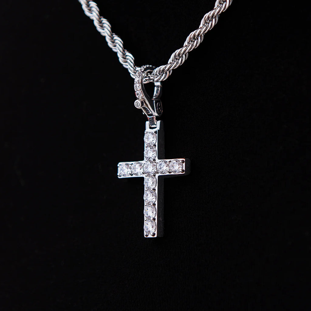 Diamond Cross Clip On Pendant in White Gold