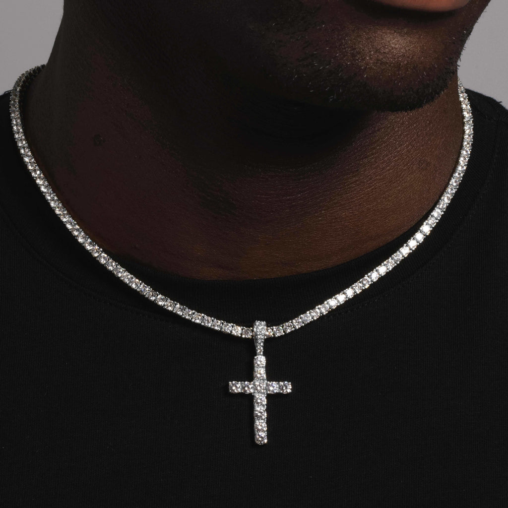 Solid White Gold Diamond Cross Pendant-VS Diamonds