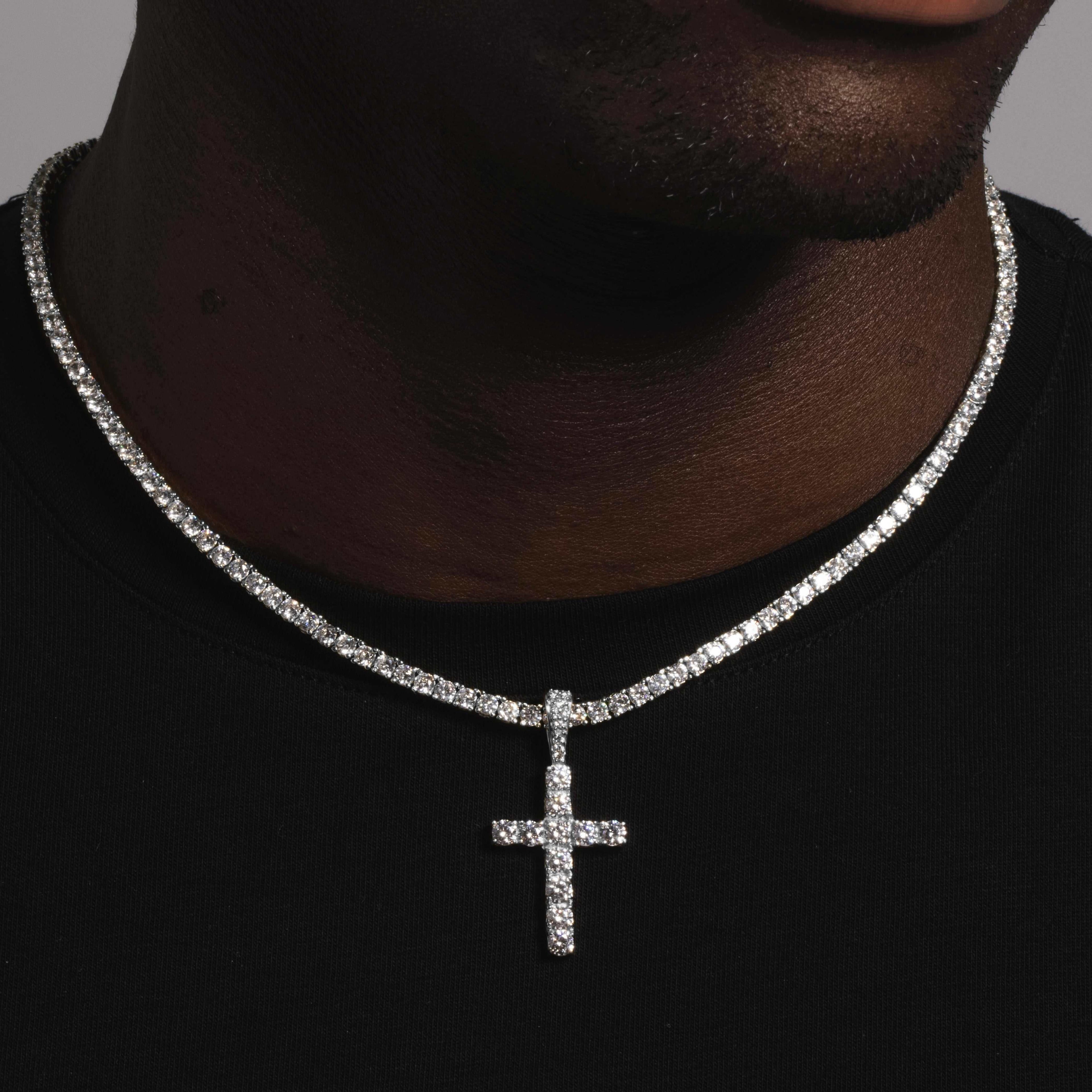 Solid White Gold Diamond Cross Pendant-VS Diamonds