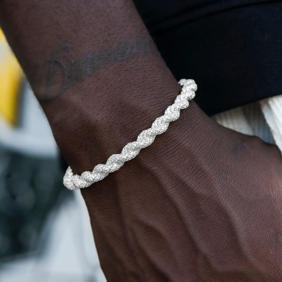 Diamond Rope Cuff Bracelet in White Gold- 6mm