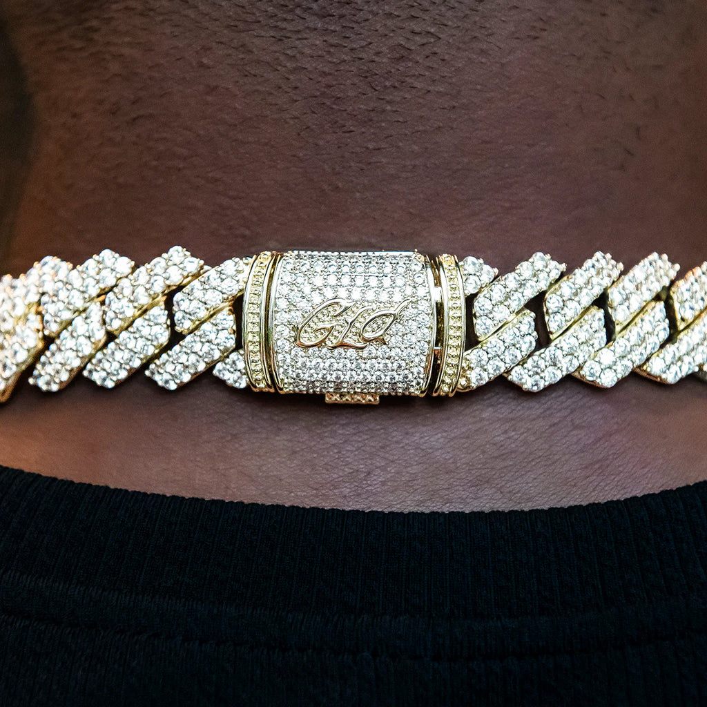 Diamond Prong Cuban Chain in Yellow Gold - 19mm