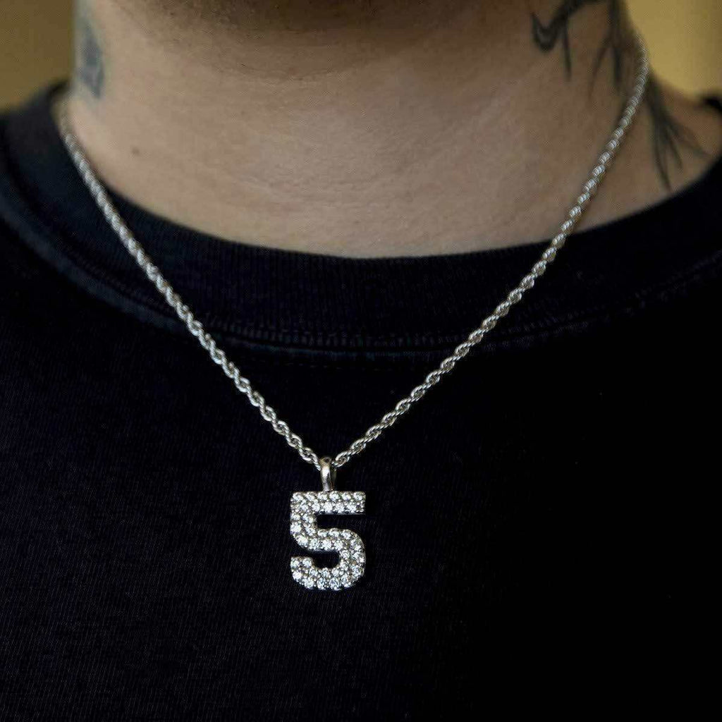Solid Gold Number Pendants in White Gold-VS Diamonds