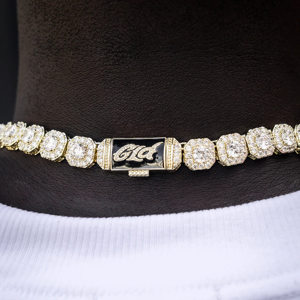 Clustered Tennis Chain + Bracelet Bundle in Yellow Gold- 12mm