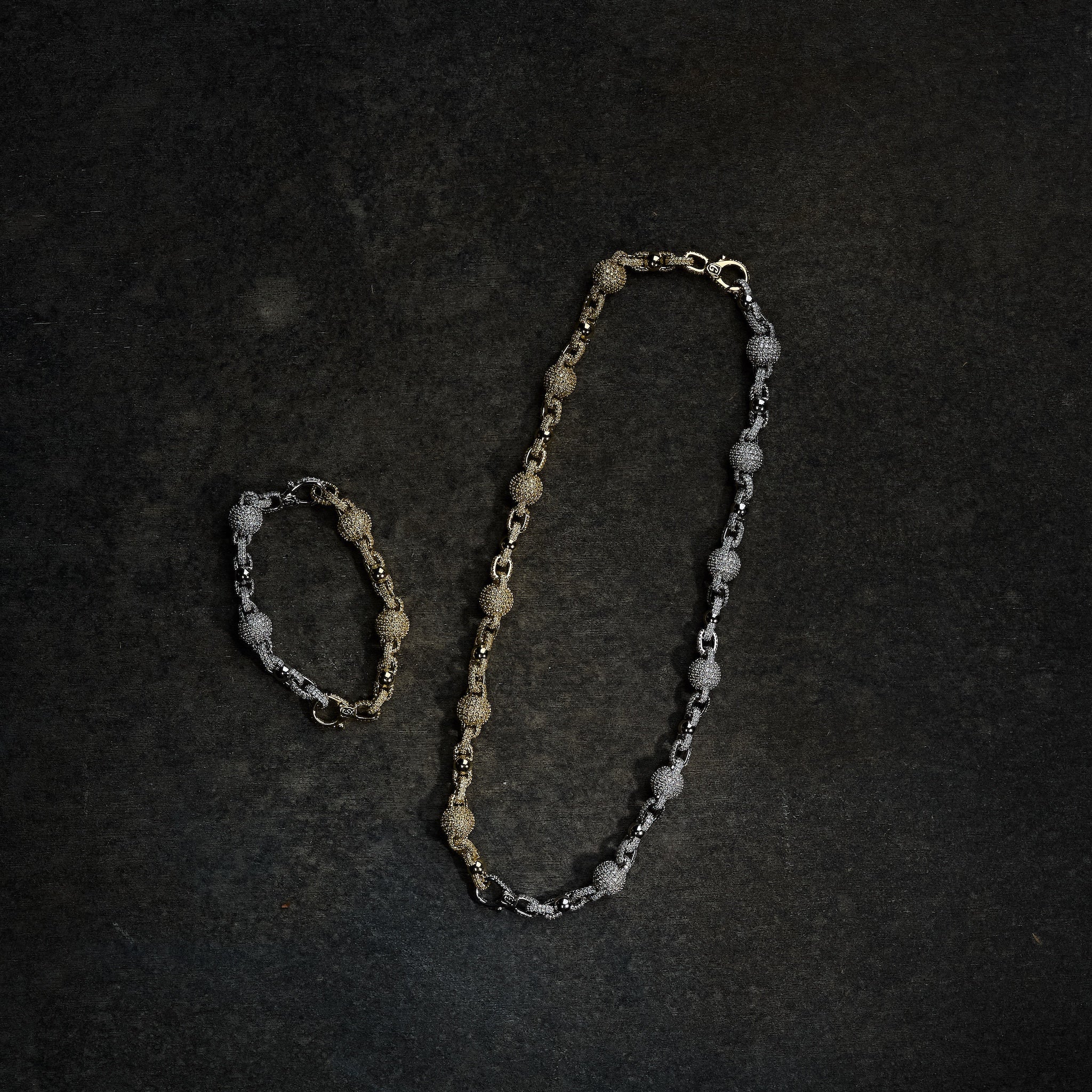 GLD X Bloody Osiris Dual Finish Ball Chain in White and Yellow Gold