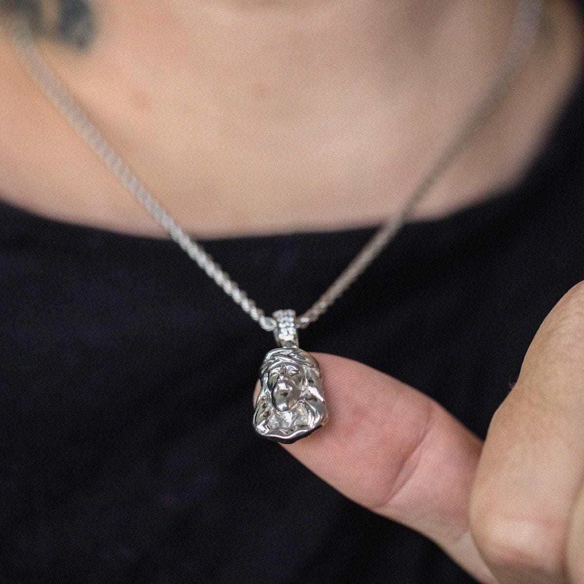 Solid White Gold Micro Jesus Pendant