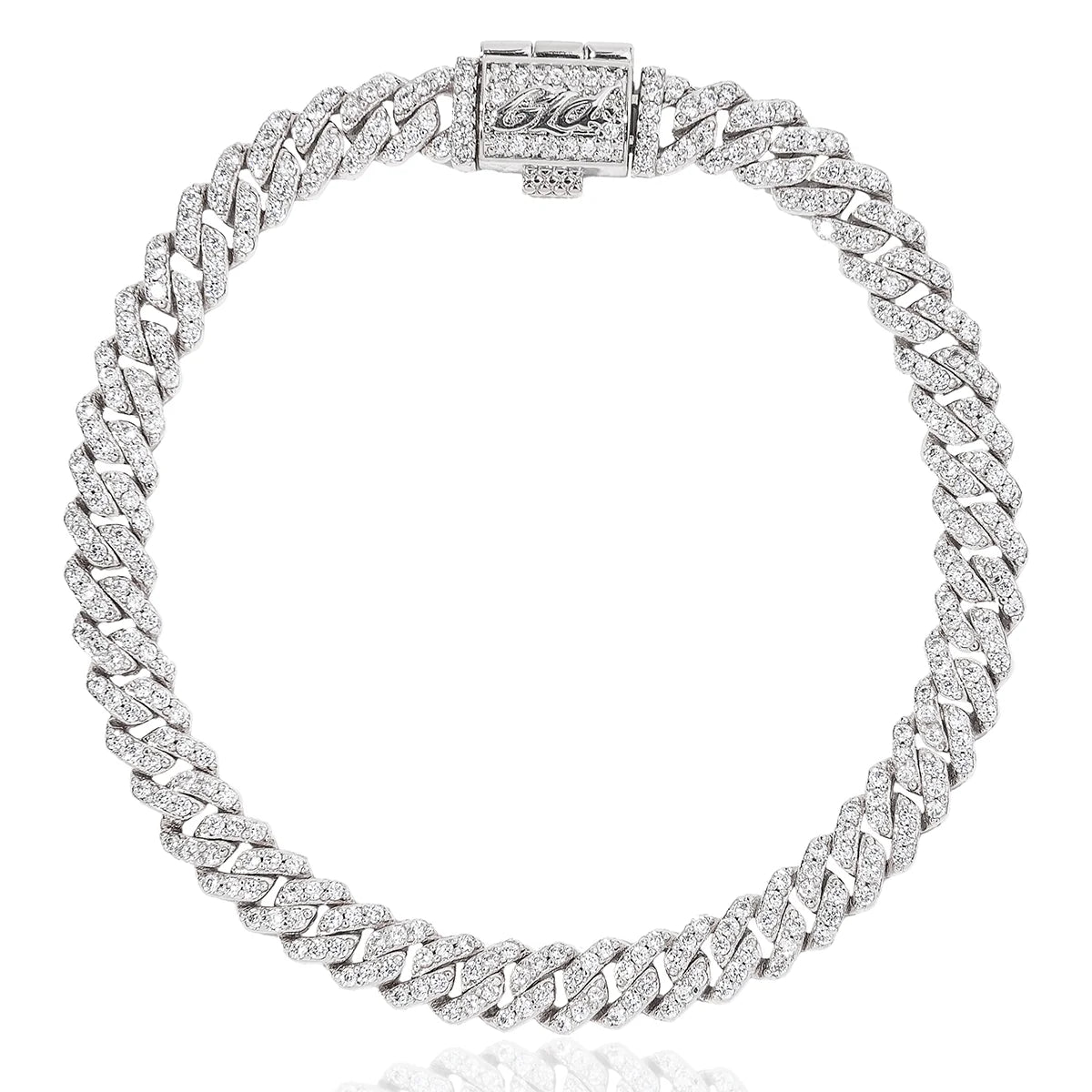 Micro Diamond Prong Cuban Bracelet in White Gold - 6mm