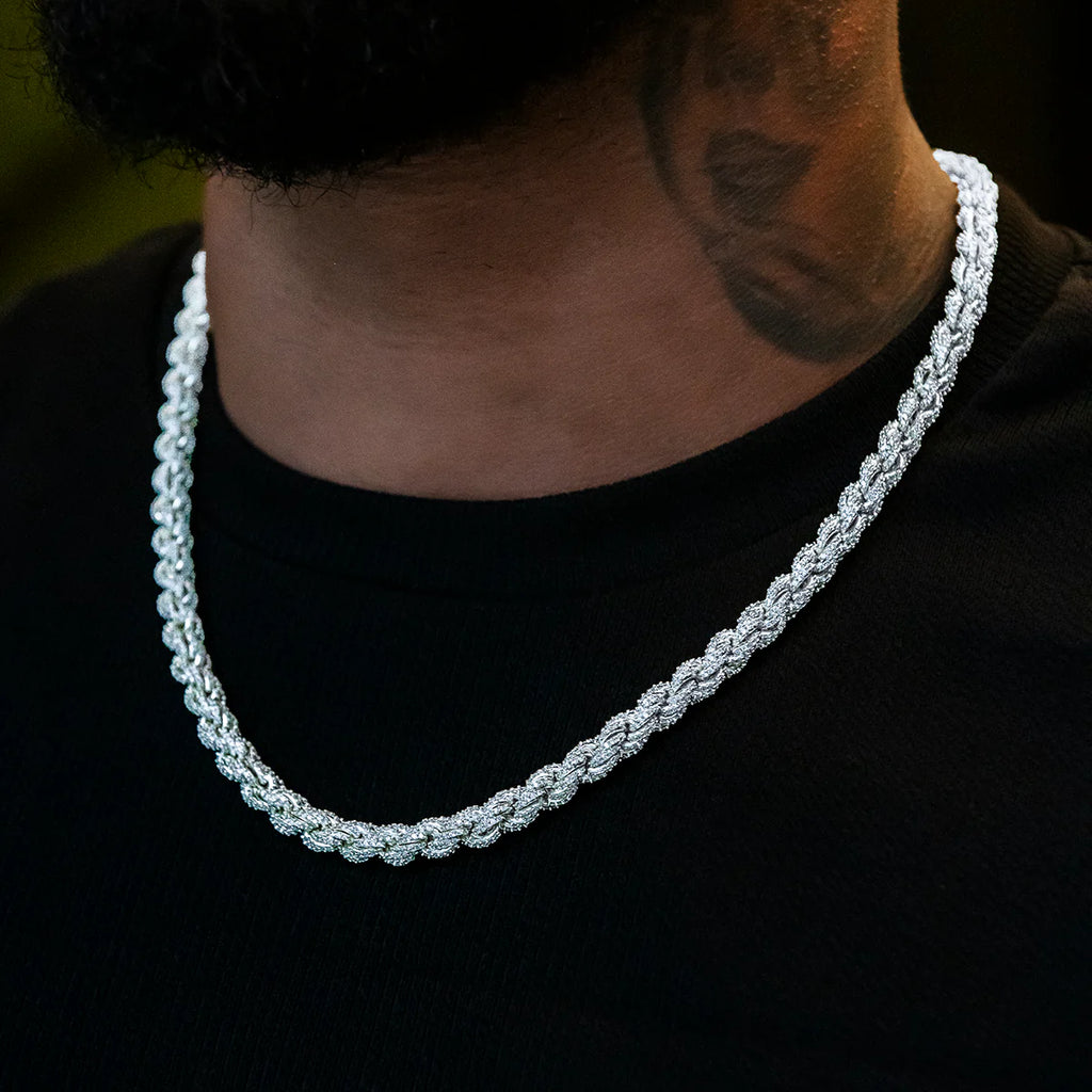 Diamond Rope Chain + Bracelet Bundle in White Gold- 7mm