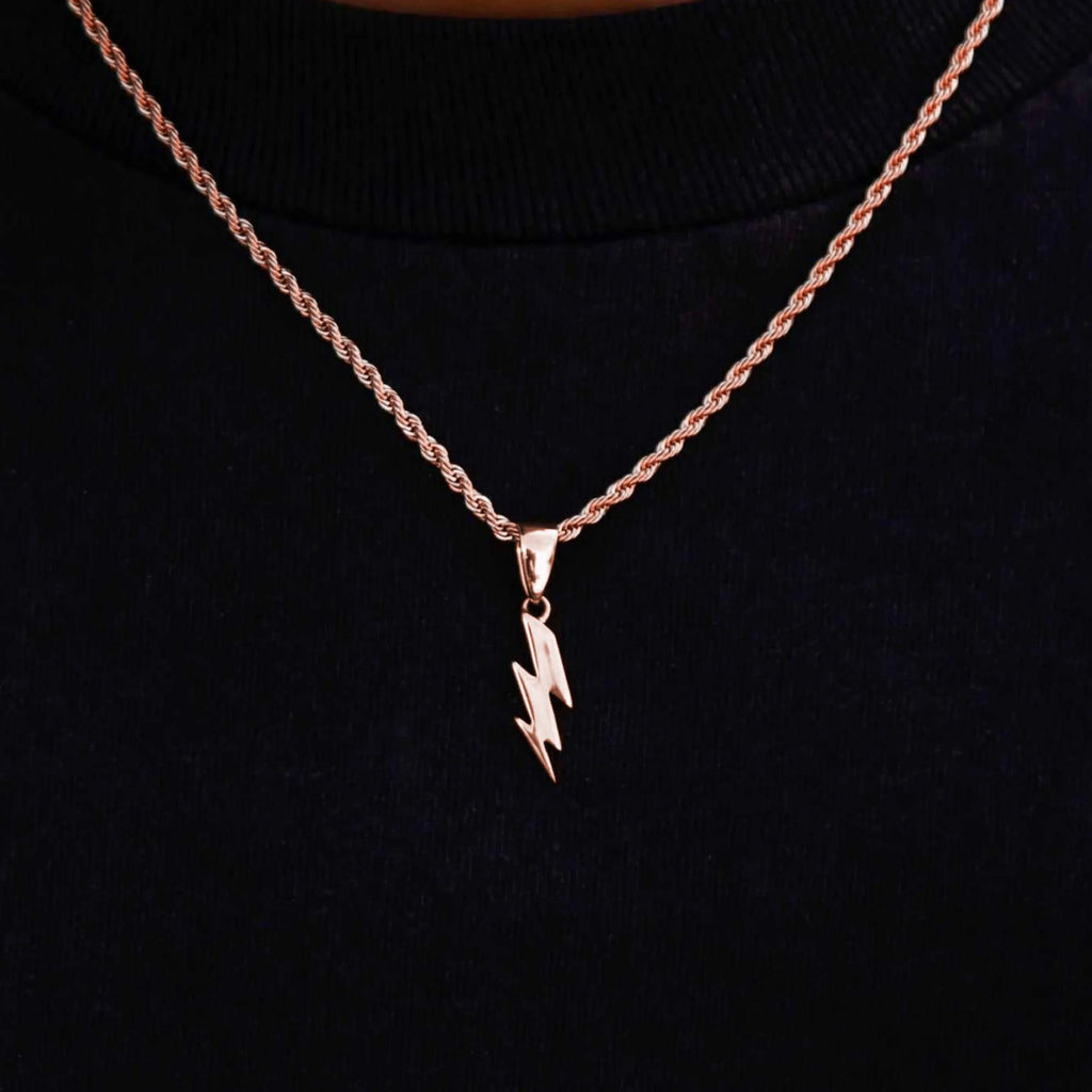 Micro Simple Lighting Bolt Pendant in Rose Gold