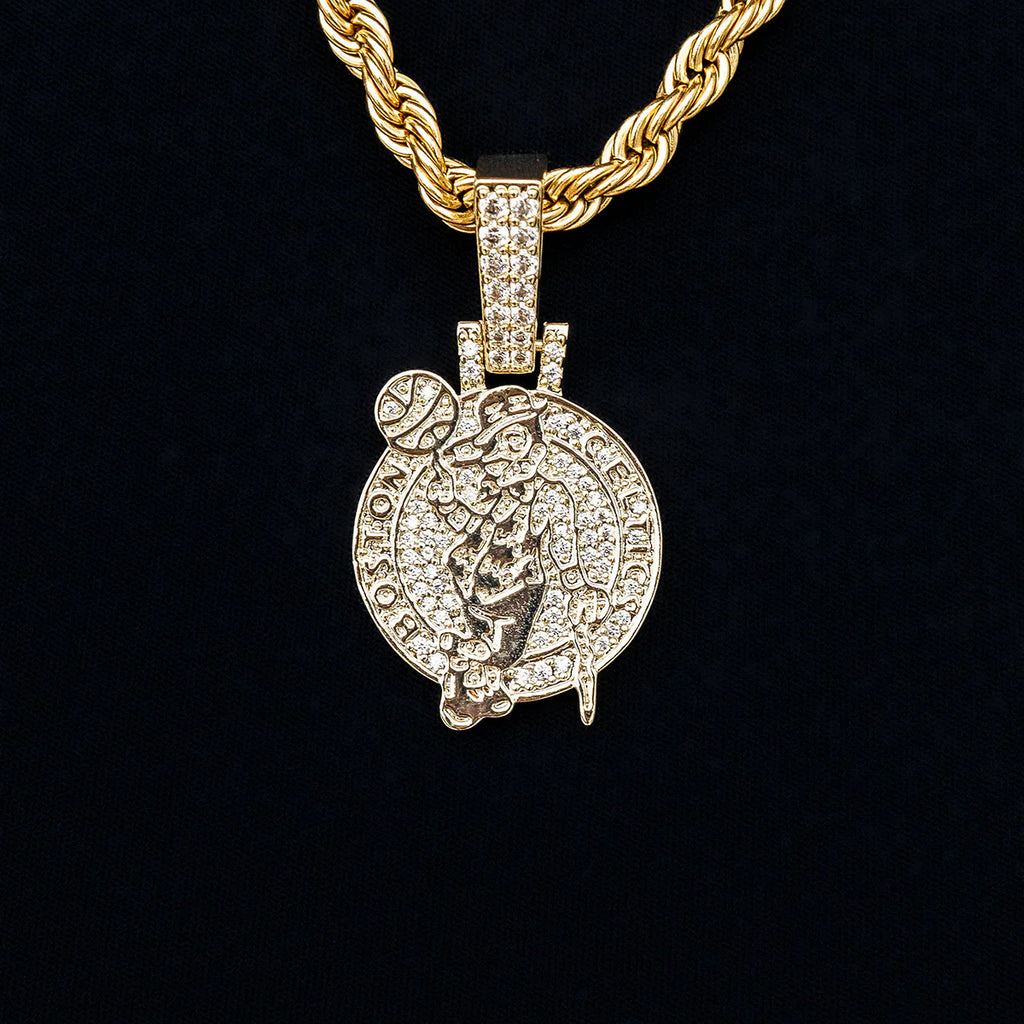 Boston Celtics Official NBA Primary Micro Logo Pendant in Yellow Gold