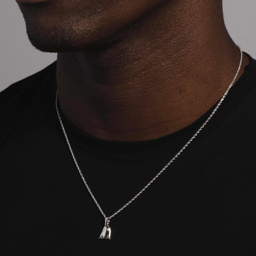 Solid White Gold Micro Ghost Pendant-VS Diamonds