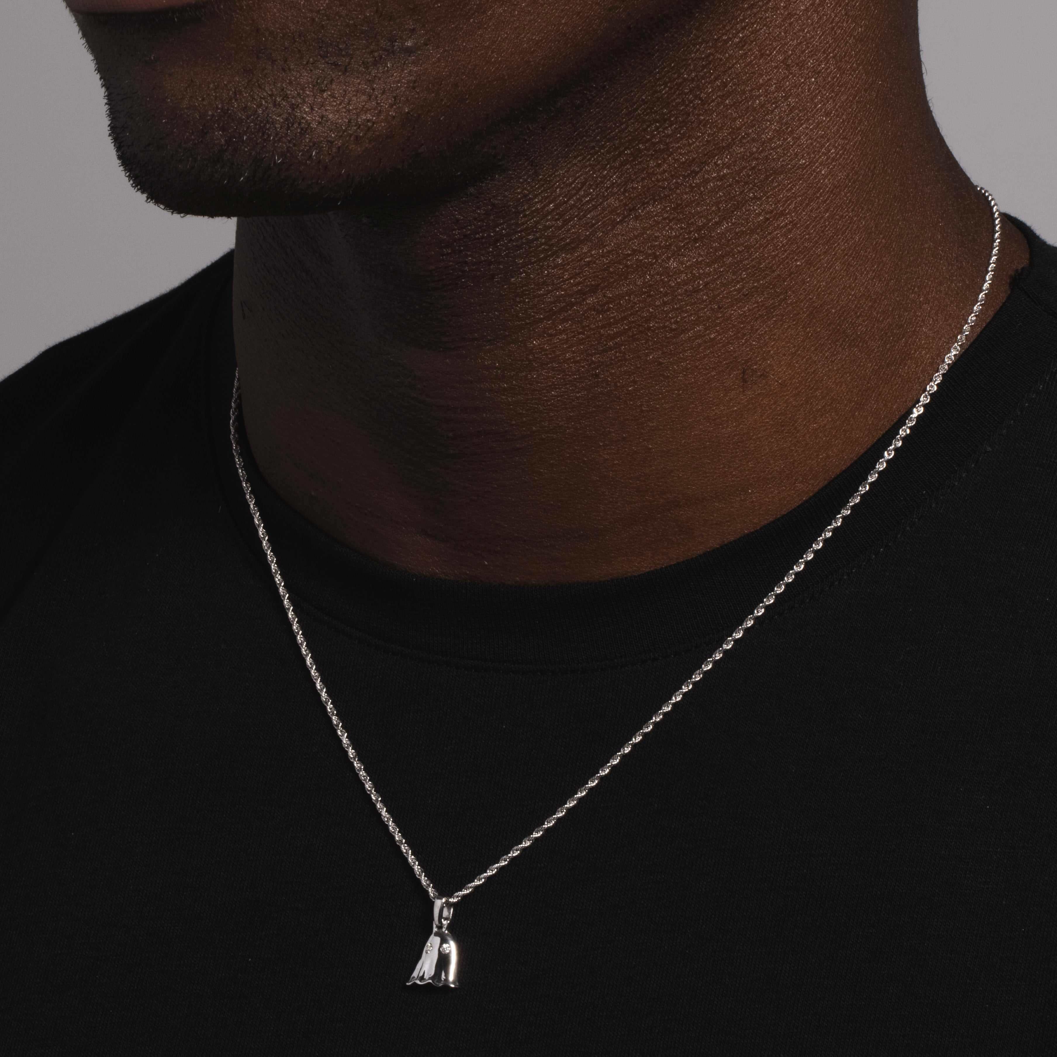 Solid White Gold Micro Ghost Pendant-VS Diamonds
