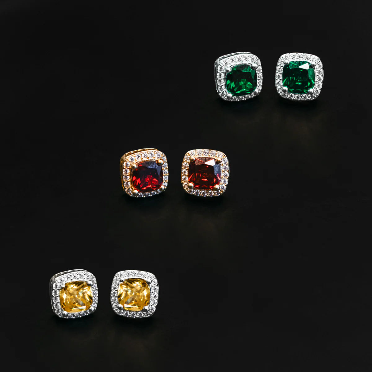 Emerald Cushion Cut Earrings in White Gold