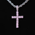 Pink Stone Diamond Cross Pendant in White Gold
